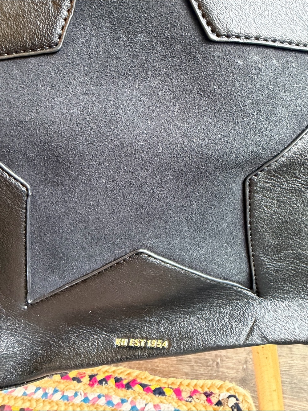 Vintage Havana Black Tote with Cream Shearling Trim and Star Accent - Picture 4 of 8